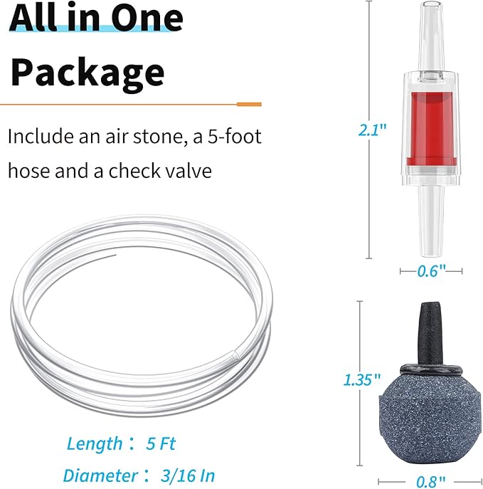 Pawfly Aquarium Compact Air Pump for 3-20 Gallon Buckets and Fish Tanks Quiet Oxygen Aerator Pump with Air Stone, Nano Bio Sponge Filter, Airline Tubing and Check Valve Accessories