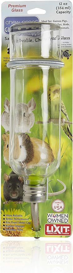 Lixit® Chew Proof Flat Sided Water Bottles for Rabbits, Ferrets, Rats, Birds, Hamsters, Guinea Pigs, Chinchillas Gerbils and Other Small Animals - Made in USA (Clear, 12 Ounce Pack of 2)