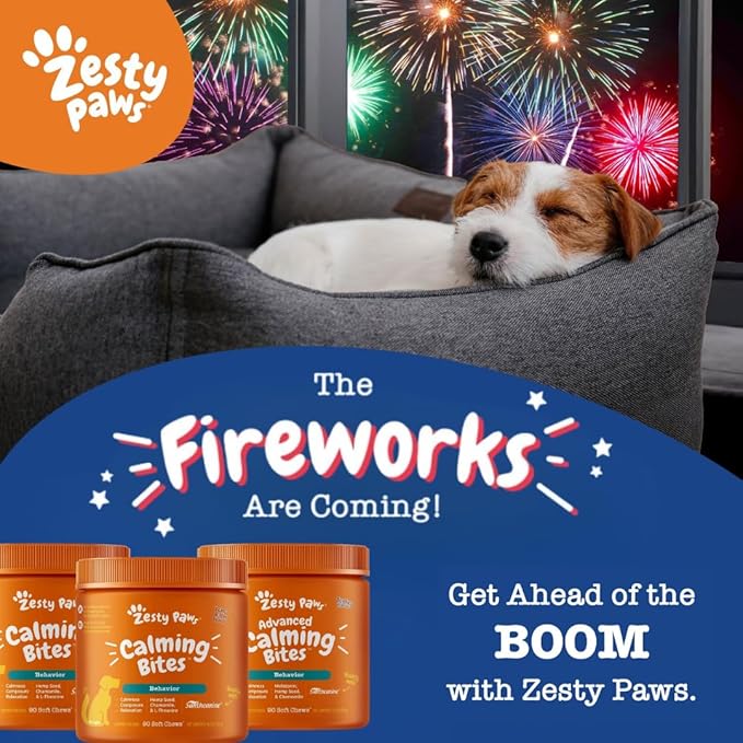 Zesty Paws Hemp Calming Chews for Dogs - Dog Hemp Calming Chews with Melatonin for Dogs for Stress, Travel, Check Ups, Thunderstorms, Separation Anxiety and More - Turkey - 90 Count