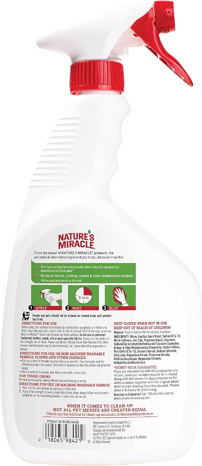 Nature’s Miracle Skunk Odor Remover with Lavender Scent, 32 Fluid Ounces, Removes Skunk Odors On Fabrics, Clothing, Carpets And Other Surfaces