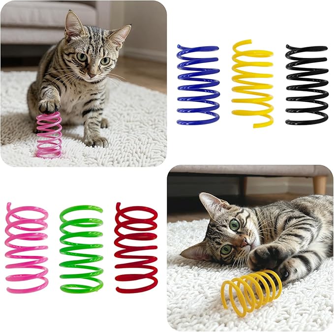 AGYM 6Colors Plastic Spring Cat Toys, 90 Pack Spiral Springs for Indoor Cats to Swat, Bite, Hunt, Interactive Toys for Cats and Kittens