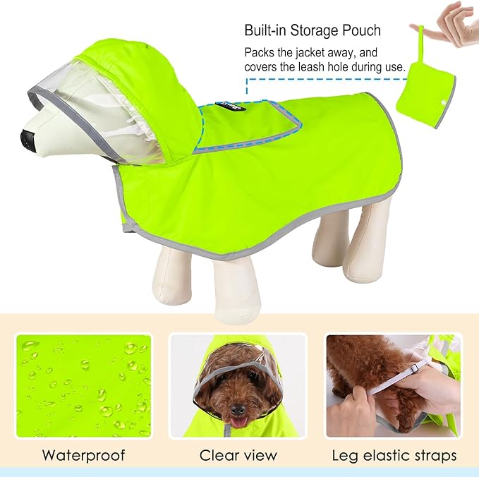 Lukovee Dog Raincoat, Adjustable Dog Rain Jacket with Clear Hooded Double Layer for Large Medium Small Dogs Puppies, Waterproof Rain Coat Poncho with Reflective Storage Pocket & Rim (VL,XL)