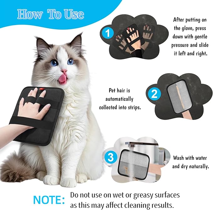 Electrostatic Pet Hair Removal Glove Dogs & Cats, 2026 Upgraded Magic Brush Tool, Washable Reusable Manicure-Friendly Open-Finger Pet Hair Remover for Couch, Car Interior, Furniture & Clothing(1pcs)
