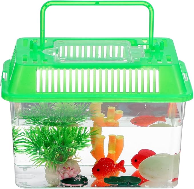 Gatuida Mini Handheld Plastic Fish Tank for Turtles and Easy to Clean and Portable Aquarium Random Lid for Travel and Outdoor Use