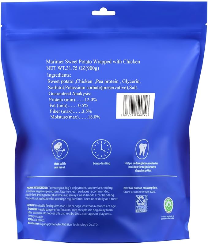 Sweet Potato Chicken Wrapped Dog Treats, 32 oz (2 lb) – Rawhide-Free Long-Lasting Chews with Real Chicken Breast & High-Fiber Sweet Potato, High-Protein Low-Fat Healthy Dog Treats for All Breeds