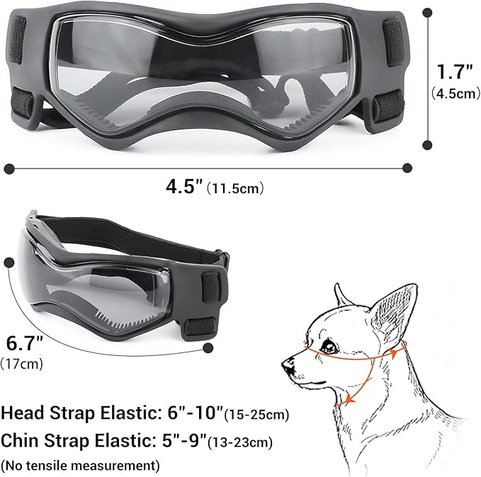 Dog Goggles Small Breed, Dog Sunglasses Small Breed Dog Eye Sun Light Protection, UV Protection Goggles for Dog with Adjustable Straps, Small Black