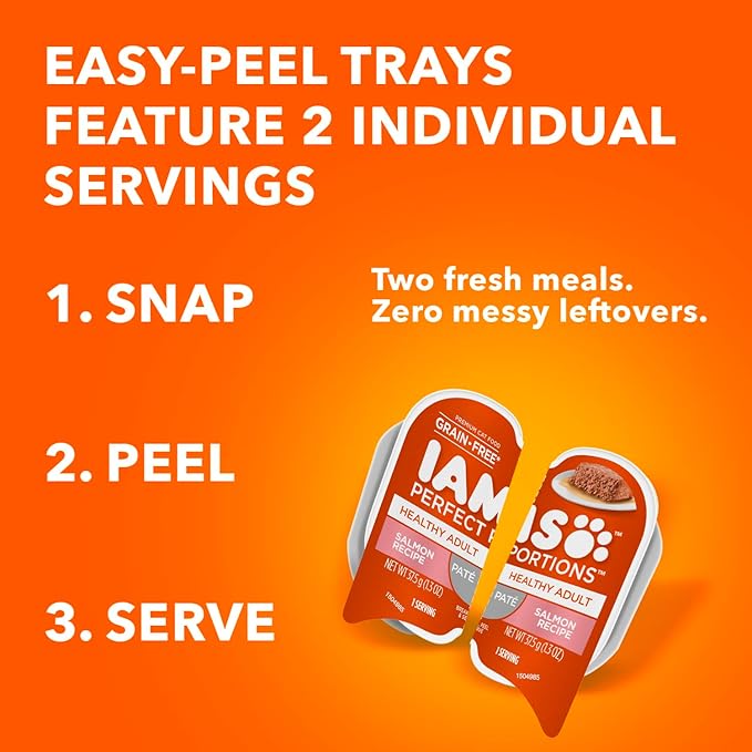 IAMS Perfect Portions Sensitive Digestion & Skin Wet Cat Food Pate, Healthy Adult Grain Free Pate, Salmon and Tuna Recipes, (24) 2.6 oz. Variety Twin-Pack Trays