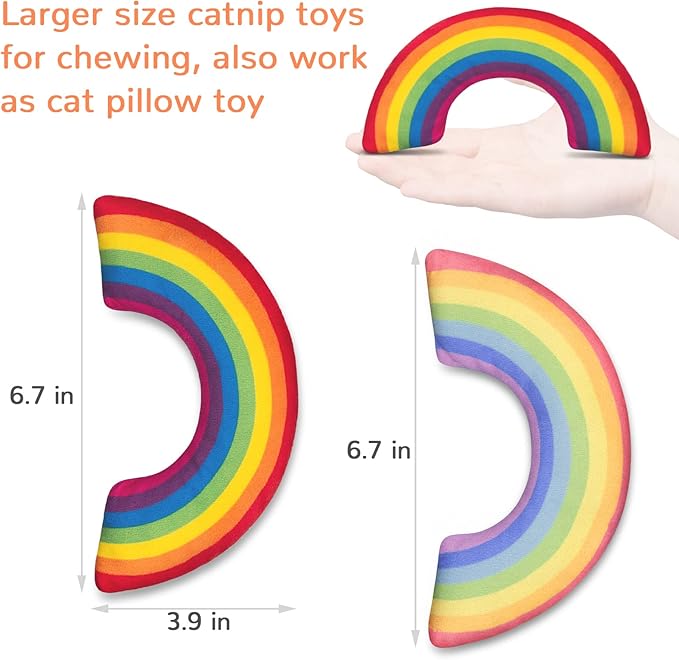 Catnip Toys for Indoor Cats Kitten, Kitty Toys Rainbow Cat Kicker Pillow 2Pcs, Interactive Fun Cat Nip Chew Teeth Cleaning Toys for All Pet Breed