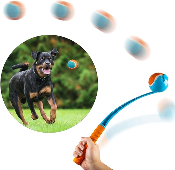ALL FOR PAWS 19.3“ Dog Ball Launcher, Balls Thrower with Ergonomic Handle, Dog Fetch Toy with Medium Ball(2.5"), for Dogs 20-60 Pounds