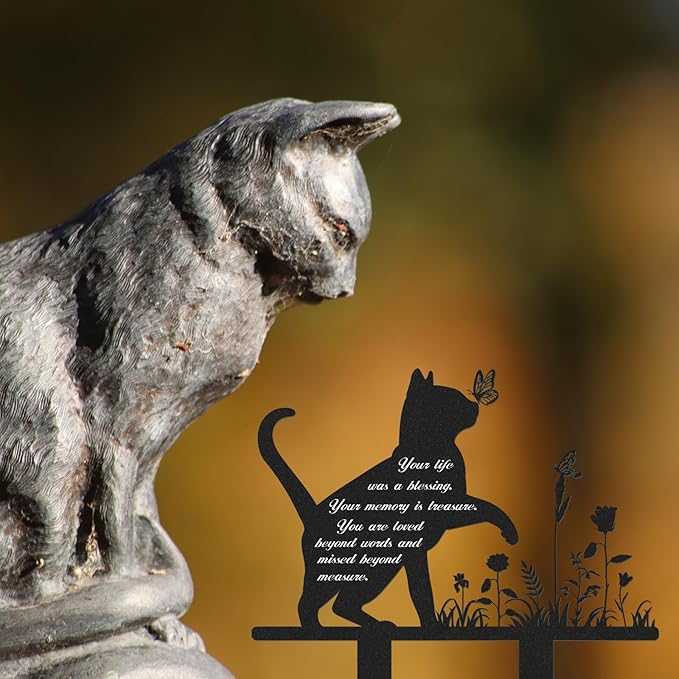 Memorial Pet Grave Markers, Metal Cat Garden Stake Plaque Cemetery Outdoors, Waterproof Pet Headstone Memorial(13.4 X 12 in)