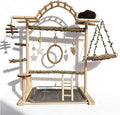 Multi-Level Bird Play Stand with Rope & Bell Toys | Natural Wooden Parrot Play Stand with Ladder & Swing | Ideal for Small to Medium Birds | Great for Cockatiels & Parakeets