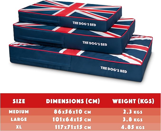 The Dog’s Bed Orthopedic Memory Foam Dog Bed Mattress, Oxford Fabric, Blue & Red Trim UK Center Flag, Large, 6-Inch