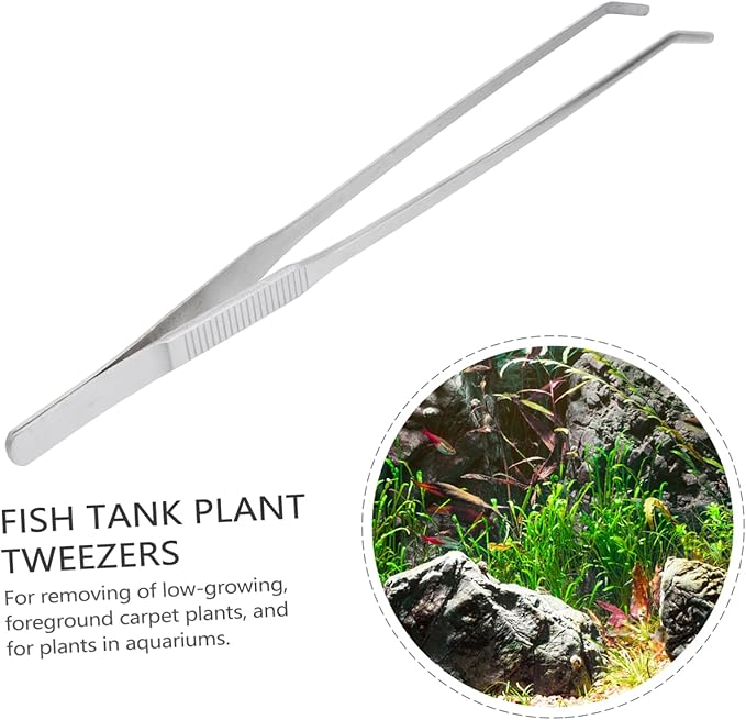 Didiseaon Curved Stainless Steel Aquatic Plant Tweezers Ergonomic Fish Tank Tongs for Easy Trimming of Low-Growing Plants Aquarium Tool for Aquarists