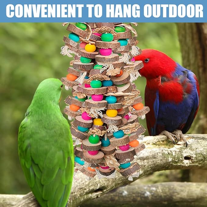 Parrot Toys for Large Birds, Multicolored Wooden Blocks Bird Chewing Toy Parrot Cage Bite Toy or Macaws Cokatoos African Grey and Large Medium Birds