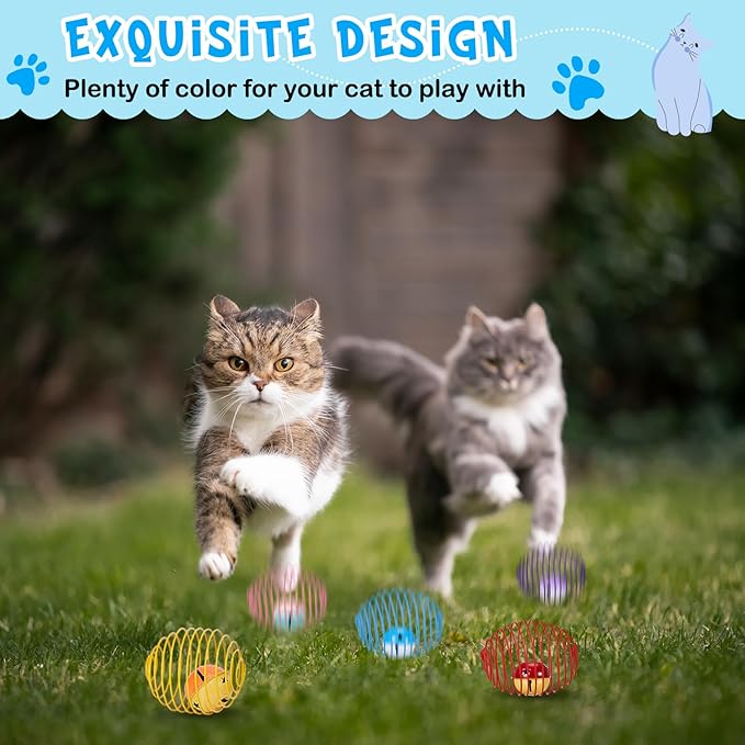 Jecery 5 Pcs Cat Spring Balls Toys Stretchable Rolling Balls Colorful Playful Coils Interactive Action Toy Caged Rats for Kitten Pet Supplies (Bell,Multicolor)