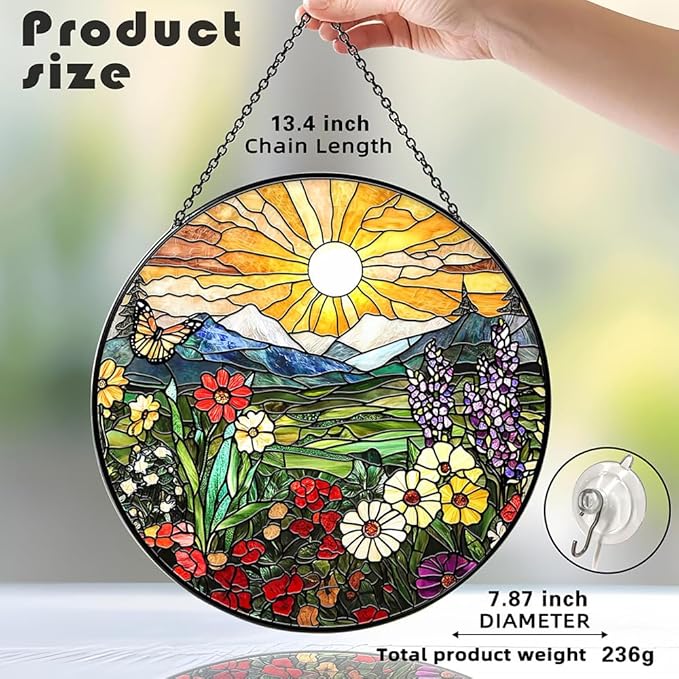 Mountain Wildflowers Stained Glass Suncatcher for Windows - Vibrant Sun Catchers Indoor Hanging Decor, Nature-Inspired Gift for Plant Lovers, Housewarming, New Home, Birthday or Holiday Celebration
