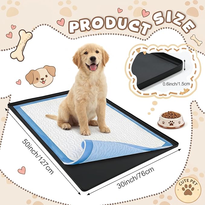 Dunzy 50" x 30" Silicone Pee Pad Holder Tray Extra Large Puppy Pee Pad Holder, Raised Edges, Non Slip Leak-Proof Urine Potty Tray for Indoor Flooring Protection Training