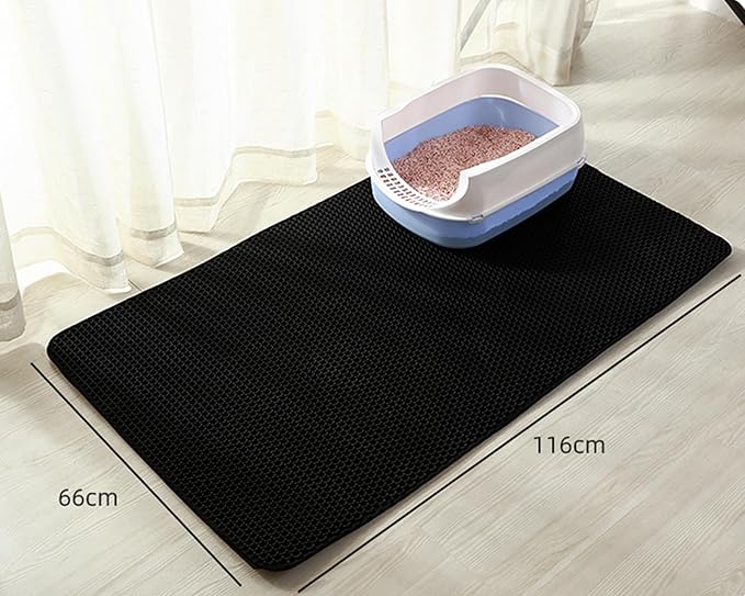 HCY&WLD Cat Litter Mat, 45x26 Inch Extra Large&Long Double Layer Cat Litter Box Mat, EVA Non-Slip, Waterproof Urine Proof Cat Litter Catcher Mat, Easy Clean Scatter Control (45x26 Inch, Khaki)