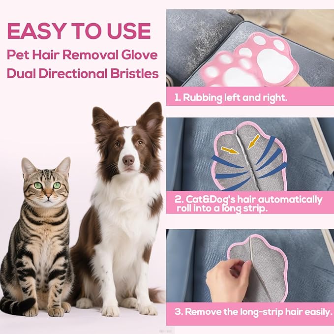 BABORUI Pet Hair Removal Glove - Cute Paw Electrostatic Pet Hair Remover Glove, Magic Brush Pet Hair Glove for Cats Dogs
