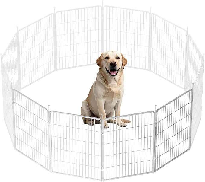 SunsGrove Indoor Dog Playpen, 40 Inch 4 Panels Play Pen for Medium and Large Dogs, Easy Setup Anti-Rust Pet Fence, White