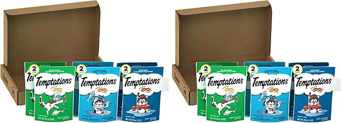 Temptations Cat Treats Classic Crunchy and Soft Seafood Lovers Variety Pack,3 oz. Pouches,(Pack of 12)