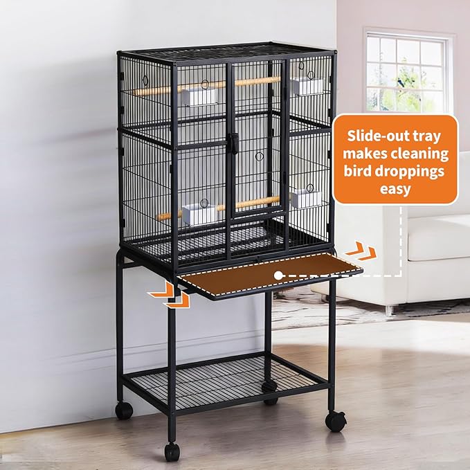 GarveeHome 54" H Large Bird Cage, Bird Cage with Rolling Storage Stands, Feed Bowls, Wide Tall Parrot Cage for Parakeets, Conures, Cockatiel, Cockatoo