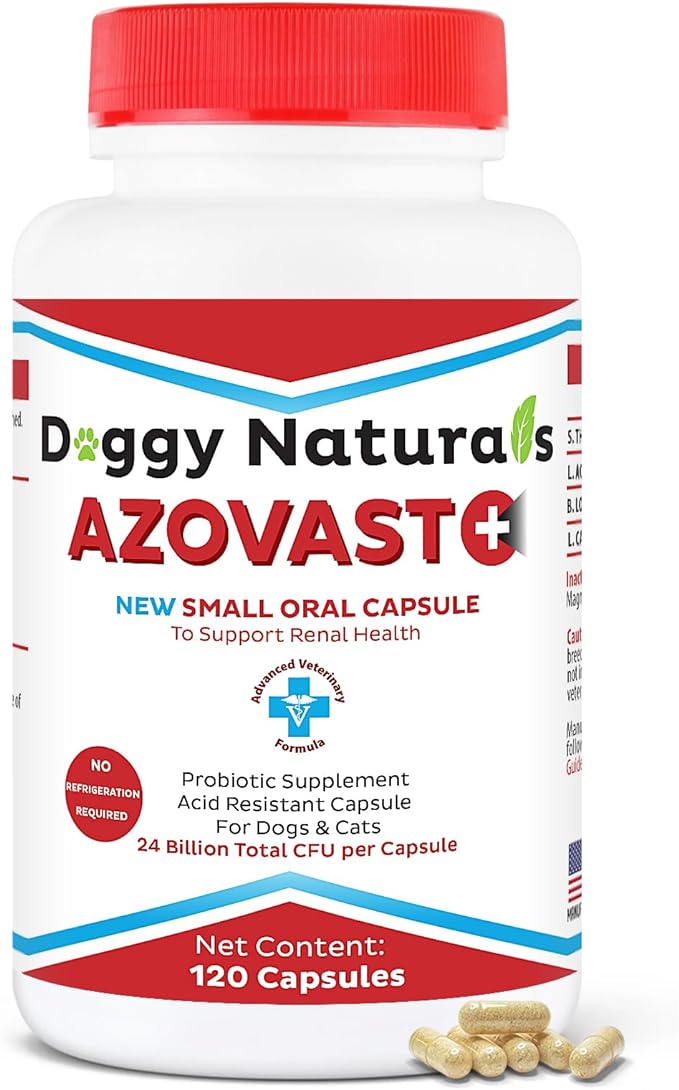 Azovast Plus Cat Kidney Support for Dogs & Cats, 120ct, 120ct - NO Refrigeration Required - Help Support Kidney Function & Manage Renal Toxins - Kidney Health Supplement Capsule(U.S.A) (120 Caps)