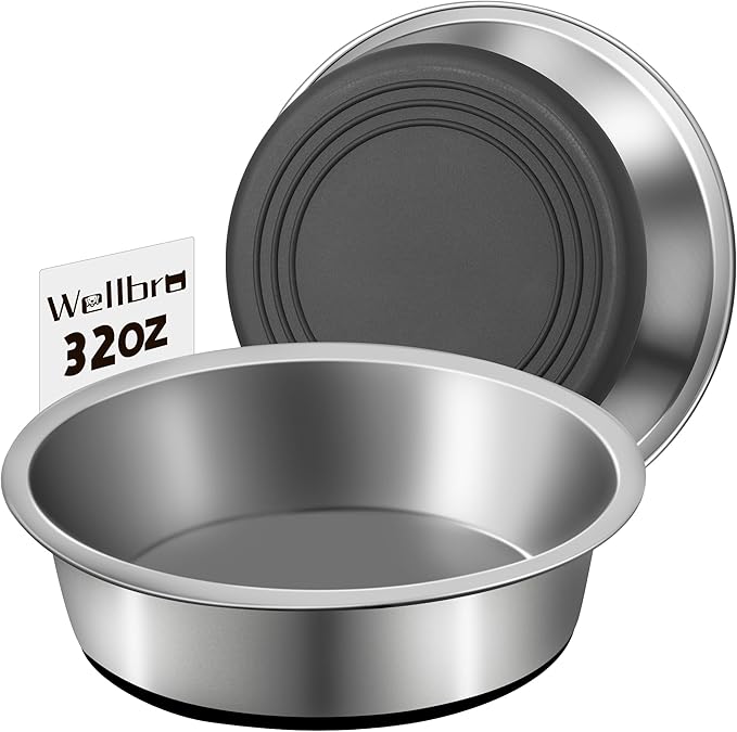 Stainless Steel Dog Bowls, Non Slip Dog Metal Bowls, 2 Pack Food and Water Pet Feeders Heavy Duty Dishwasher Safe (32oz, 4cup)