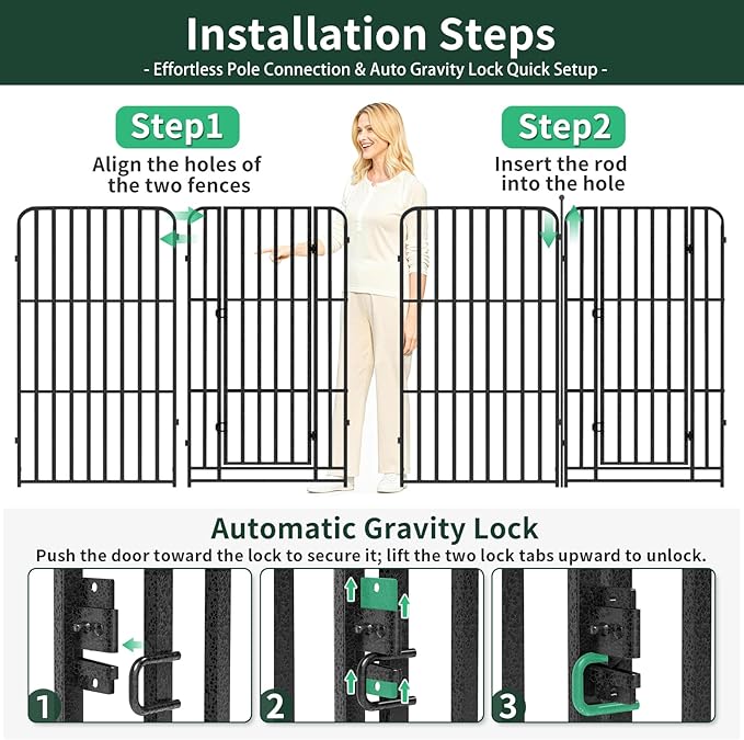 Metal Dog Playpen 47" 8 Panels for Medium Large Dogs, Indoor Outdoor Exercise Pen for Yard RV Camping, Thickened Steel Tube, Gravity Lock & Ball Head Iron Rods
