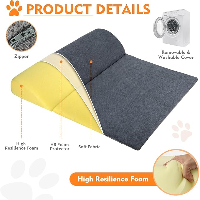 Dog Bolster Pillow with High Resilience Foam, Headrest for Medium Small Dogs, Benefit for Cervical Vertebra and Neck, Easy to Carry, Machine Washable Cover＆Easy to Clean(Medium)