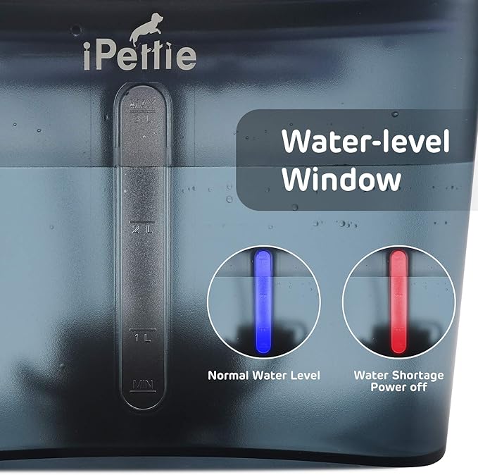 iPettie Kamino Pet Water Fountain, 101oz/3L, Ultra-Quiet Automatic Cat Water Dispenser with LED Light & Water Level Window, Auto Power Off USB Pump & Dual Filters for Cats and Dogs, Translucent Blue