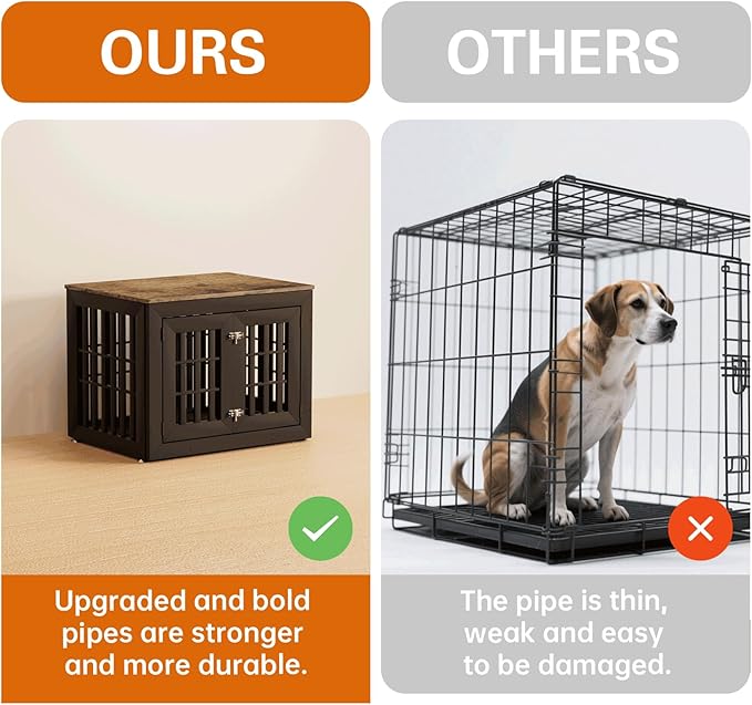 32" Heavy Duty Dog Crate Furniture for Small,Medium and Large Dogs,Rustic Wooden Dog Cage Kennel Indoor Furniture with Waterproof Top,Decorative Pet House Side End Table (Black & Wood)
