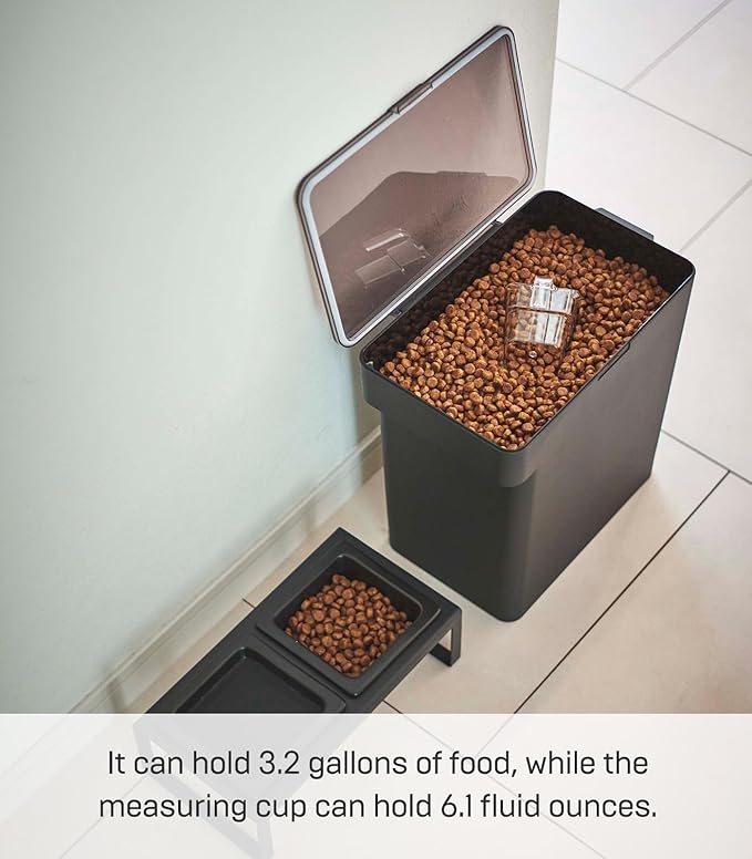 YAMAZAKI Home Tower Airtight Pet Food Storage Container - Cat And Dog Food Holder Bin With Transparent Lid And Handle - Large - Polypropylene - 15 Lbs., 3.2 Gallons, 12 Quarts