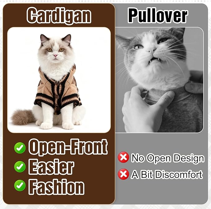 EXPAWLORER Cat Sweater Cardigan - Stylish Knit Cat Clothes, Soft Puppy Sweater with Sleeve, Cute Warm Pet Clothing Knitwear, Fall Winter Kitten Coat for Girl Boy Cats, Bear Small