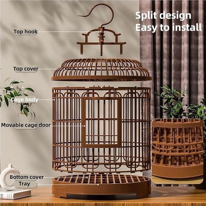 Retro Bird Cage, Parrot Carrier with Hook and Stand, Portable Birds Carrier for Balcony, Living Room, or Outdoor
