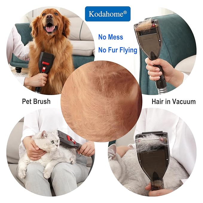 Dog Brush Vacuum Attachment with 1"-1.75" Universal Adapters for Vacuum Cleaners, Pet Hair Shedding Grooming Tool Kit with Long Extension Hose