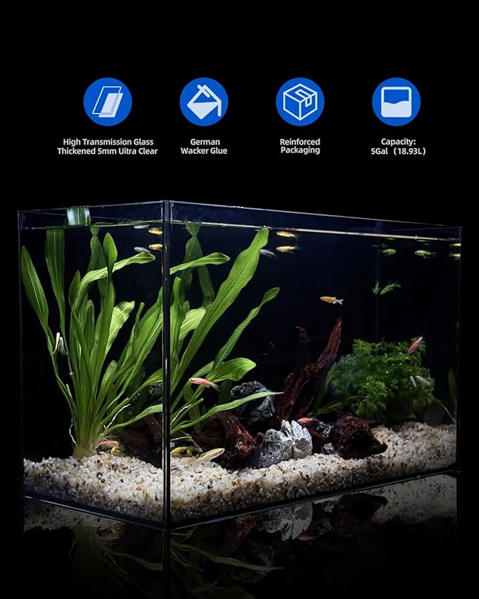 5 Gallon Fish Tank 4.8 Gallon, Small Aquarium Fish Bowl Ultra Clear Rimless Design for Betta Goldfish Snails Shrimp Aquatic Planting
