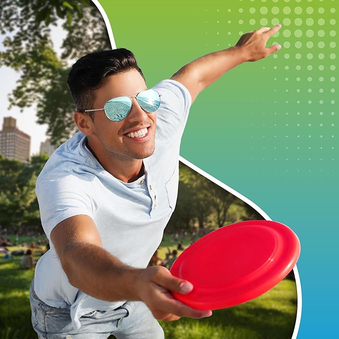 Fun Central High-Flying Excitement: 12 Pack, 10 Inch Assorted Color Flying Discs (Blue, Red, White, Yellow) - Perfect Backyard Games, Sports, Summer Beach, 4th of July Party Essential