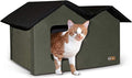 K&H Pet Products Extra-Wide Outdoor Cat House for Outside Pets, Weatherproof Outdoor House for Large Cats, Insulated Kitty Shelter, 2 Doors, Waterproof Removable Floor Pad, Unheated - Olive