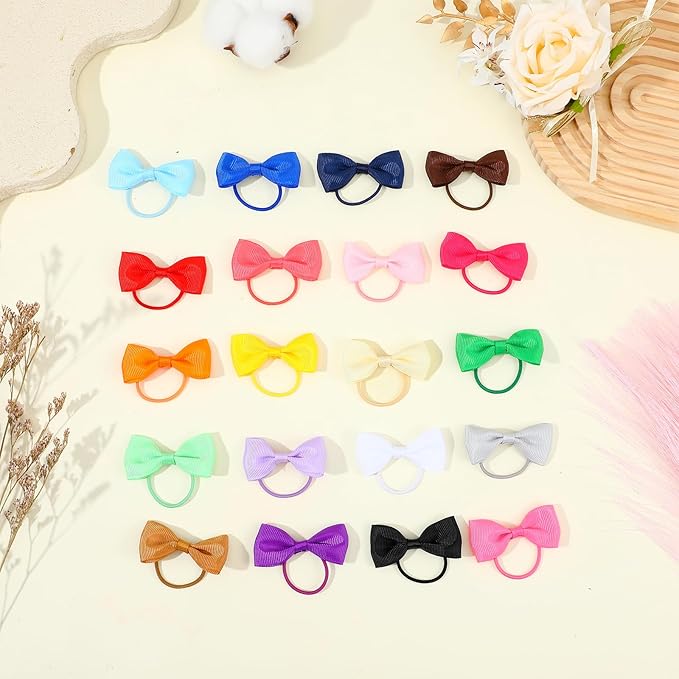 40 Pcs Hair Bows for Dogs, 2 Inches Small Puppy Hair Bows with Rubber Bands Dog Hairs Clips for Yorkie Doggies Cat Kitten Rabbit Pet Grooming