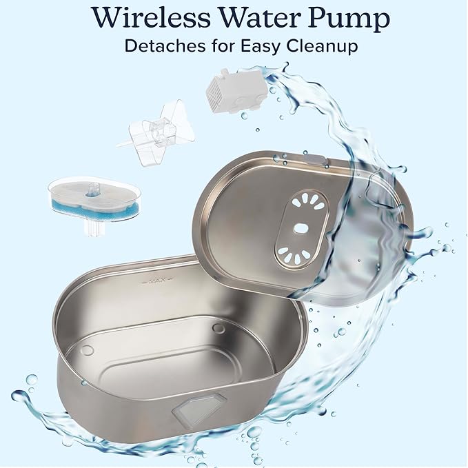Cat Water Fountain - Stainless Steel Water Fountain for Small Pets - 118oz/3.5L Automatic Cat Water Dispenser with Water Level Window by PETMAKER