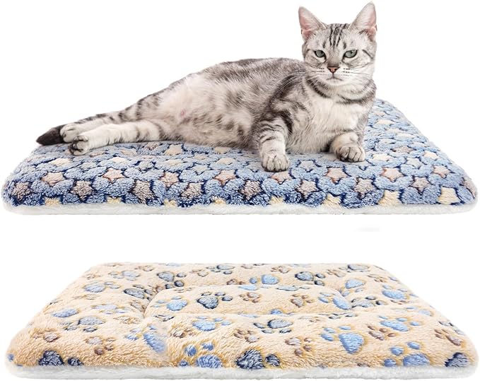 2 Pack Cat Blankets for Indoor Cats, Ultra Soft Reversible Mat, Fluffy Flannel Blanket for Small Dogs and Cats, Washable Pet Pad