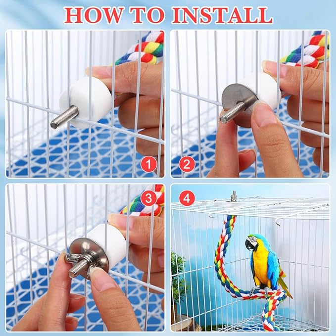 Parrot Rope Perch 26.4 Inch Cotton Climbing Toy for Pet Birds Cage Exercise and Chewing Accessory