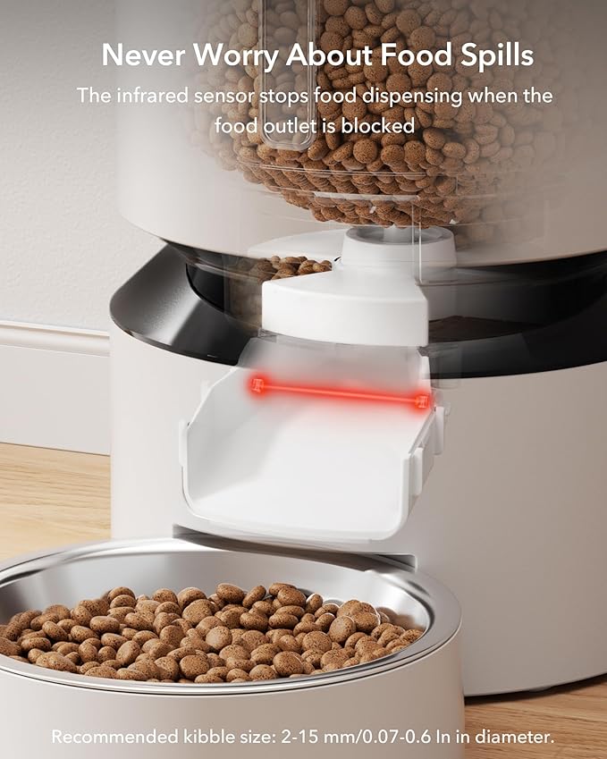 PETLIBRO Automatic Cat Feeder, Automatic Dog Food Dispenser with Freshness Preservation, 5L Timed Pet Feeders for Dry Food, Up to 6 Meals Per Day, Granary 5L Basic Button Type White
