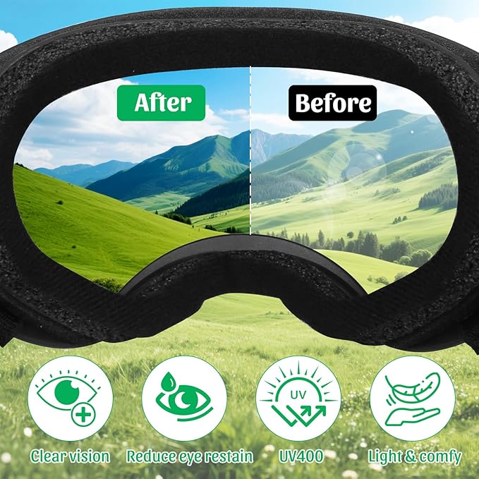 Dog Goggles for Large Dogs, Dog Sunglasses for Eyes Protection, UV Protection for Medium/Large Pet Outdoor, Windproof Anti-Fog Snowproof, Black