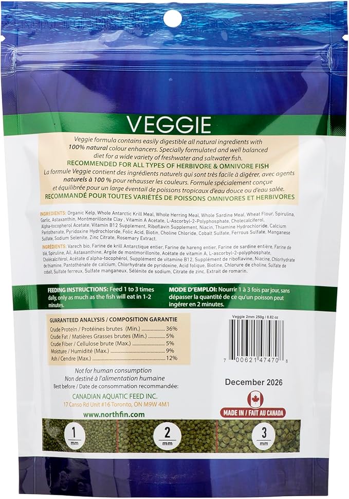 Northfin Veggie Fish Food Formula – Slow Sinking Pellets for Herbivorous Fish (2mm, 250g) | Premium Organic Kelp-Based Diet with Spirulina & Astaxanthin for Enhanced Color & Digestive Health