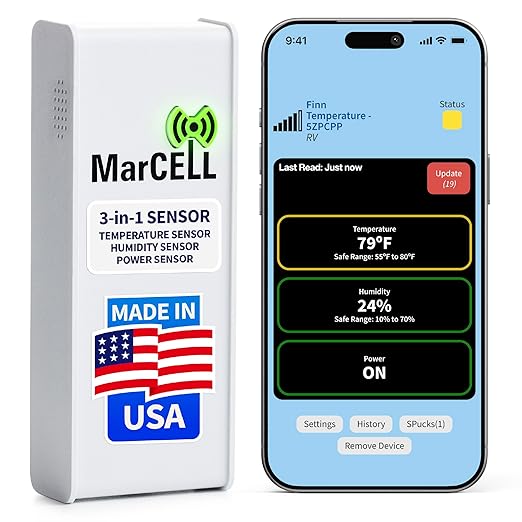 MarCELL Cellular Temperature, Humidity & Power Monitor (Verizon) - Made in The USA - RVs, Pet Safety Monitoring, Second Home Monitoring, Greenhouse Monitoring,- 24/7 Monitoring & Instant Alerts