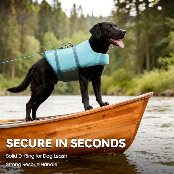 VIVAGLORY Rip Stop Dog Life Vest, Swimming Vest with Handle, Buoyancy for Doggy Puppy, Dog Life Jacket for Swimming & Boating, XL, Cyan