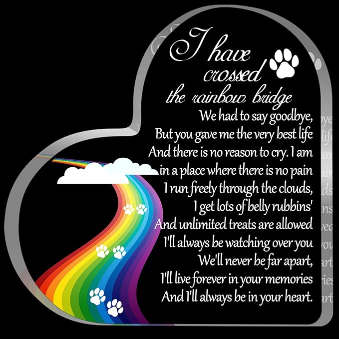 Pet Memorial Gifts, Sympathy Gift for Loss of Dog Cat, Pet Memorial Acrylic Rainbow Bridge Decorations Condolences Gifts for Pet Loss Remembrance Keepsake