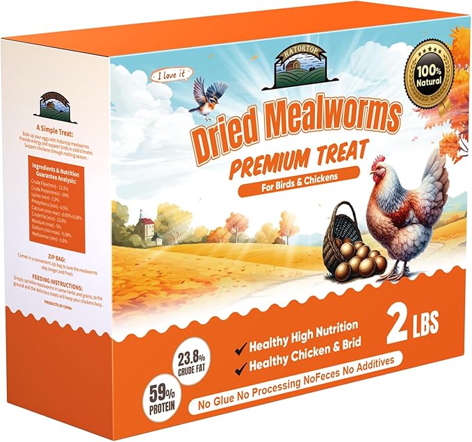 2LB Dried Mealworms, Non-GMO Meal Worms for Chickens & Birds, High Protein Chicken Feed, Natural Chicken Worms Ideal for Wild Birds, Reptile Tasty Bird Food